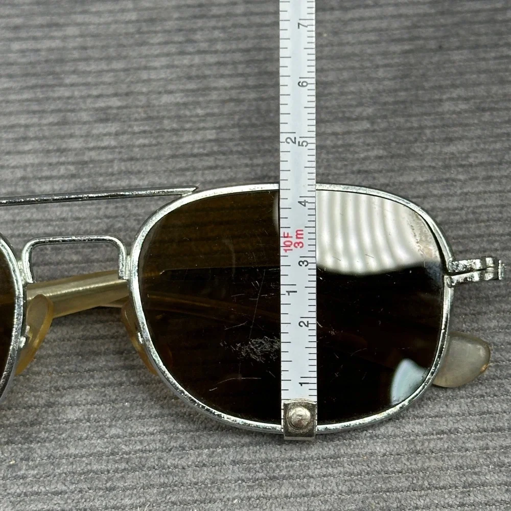Vintage Aviator 60s Style AO Sunglasses Silver Tone Metal Frame Amber Navigator